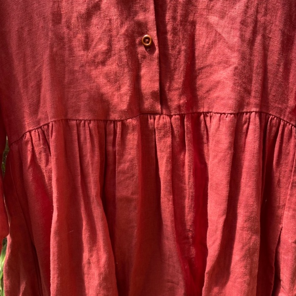 Visible Art Puffed Sleeve Linen Dress in Red, size XS, - Picture 4 of 5